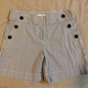LOFT Navy Striped Women's Shorts with Black Buttons
